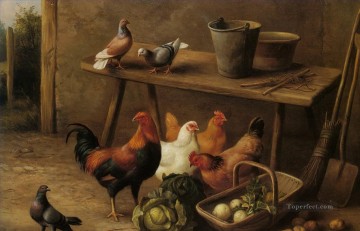 動物 Painting - 鶏と鳩